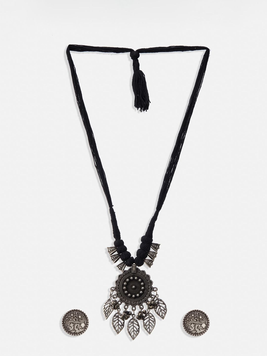 ATIBELLE Silver-Plated Leaf Shaped Necklace and Earrings