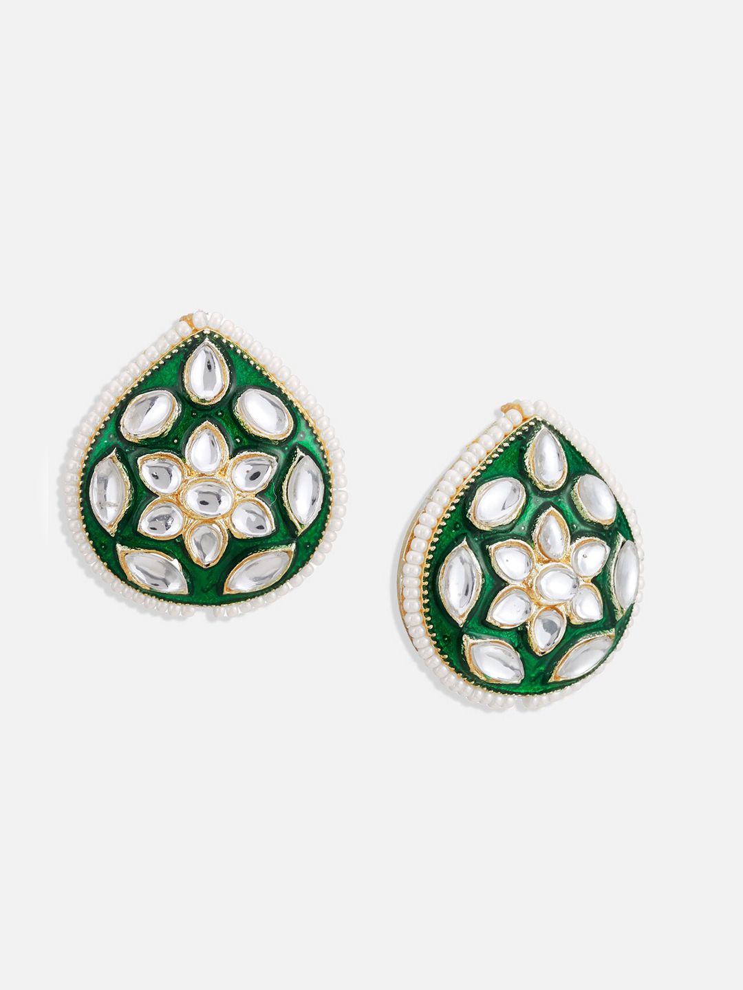 ATIBELLE Gold-Plated Kundan Studded & Beaded Enamelled Choker Necklace and Earrings