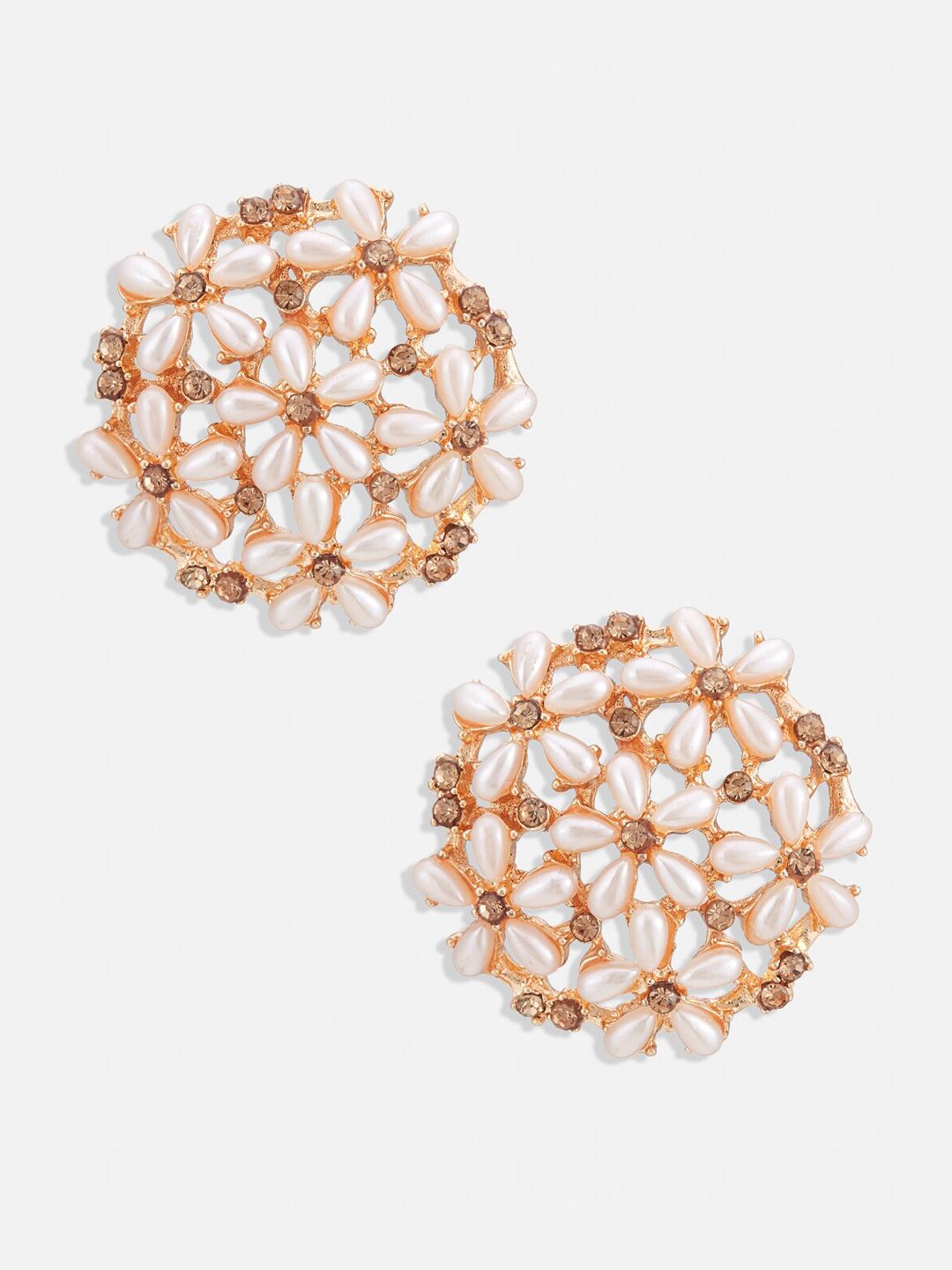ATIBELLE Gold-Plated Artificial Stones and Beads Floral Studs Earrings