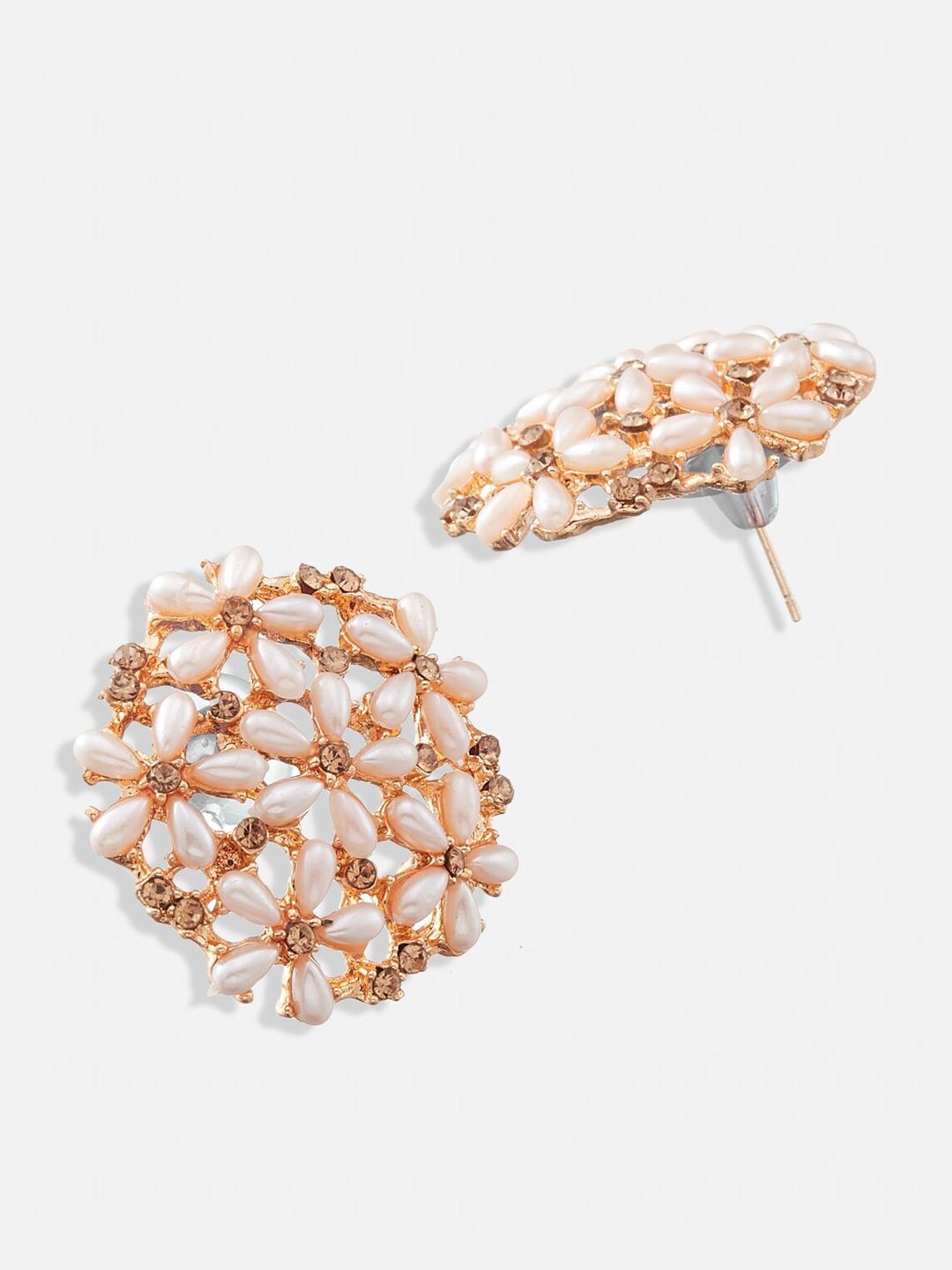 ATIBELLE Gold-Plated Artificial Stones and Beads Floral Studs Earrings