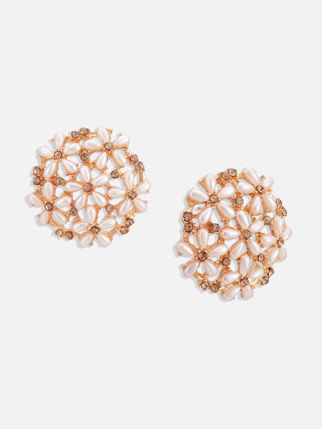 ATIBELLE Gold-Plated Artificial Stones and Beads Floral Studs Earrings