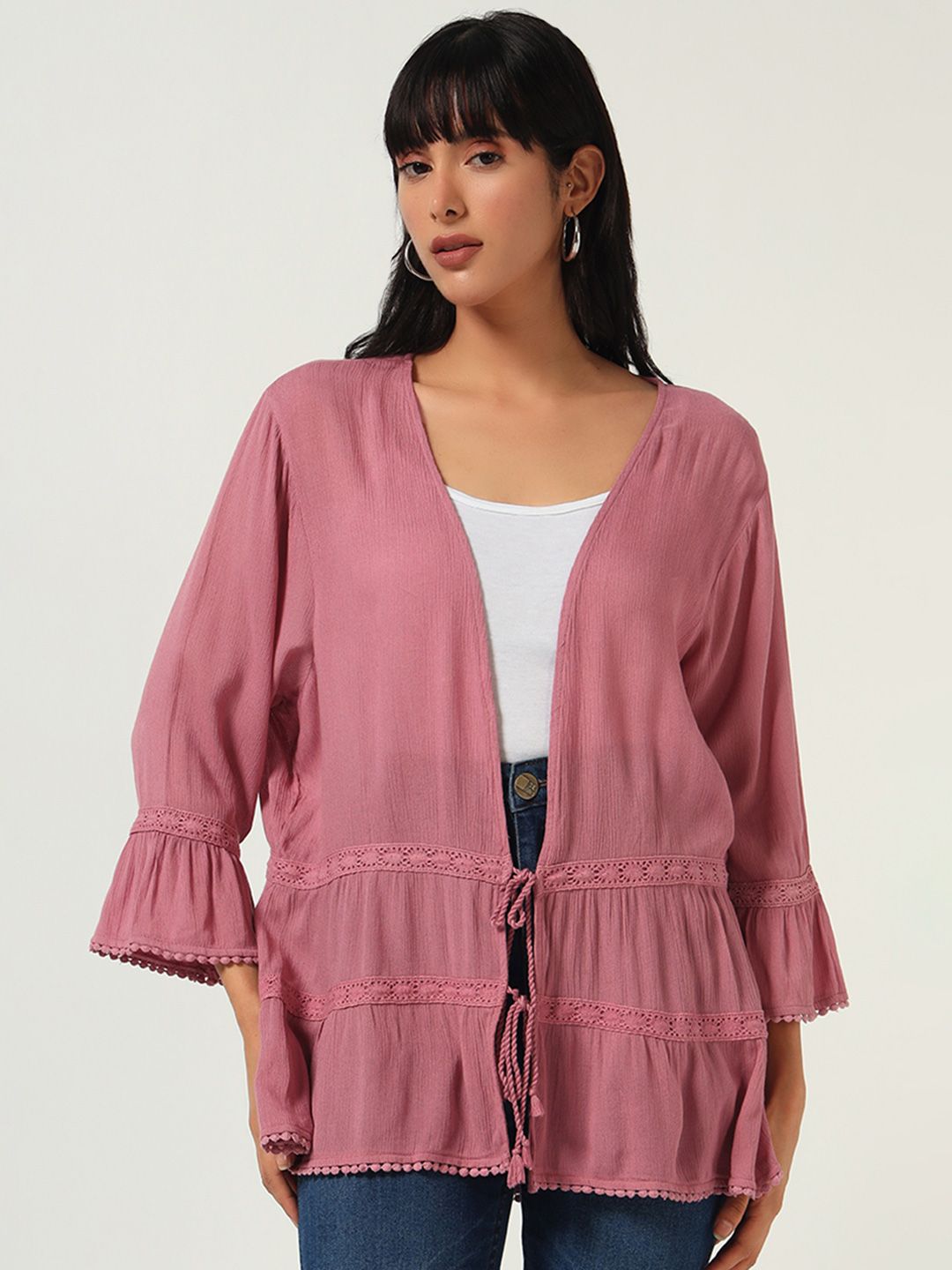 Beatnik Bell Sleeves Tie-Up Cotton Shrug-picture-11