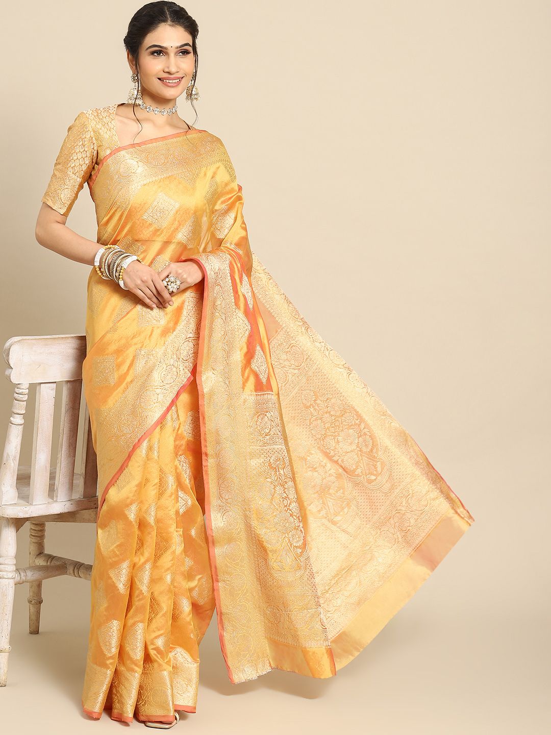 INDIA MADE Kanjivaram Seidensaree Mit Bluse - Banarasi Seide Mehrfarbig 5.5 Meter