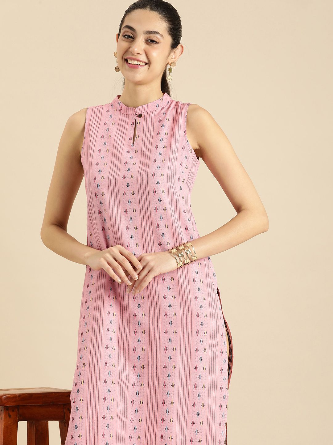 Anouk Ethnic Motifs Ikat Dyed Pure Cotton Kurta