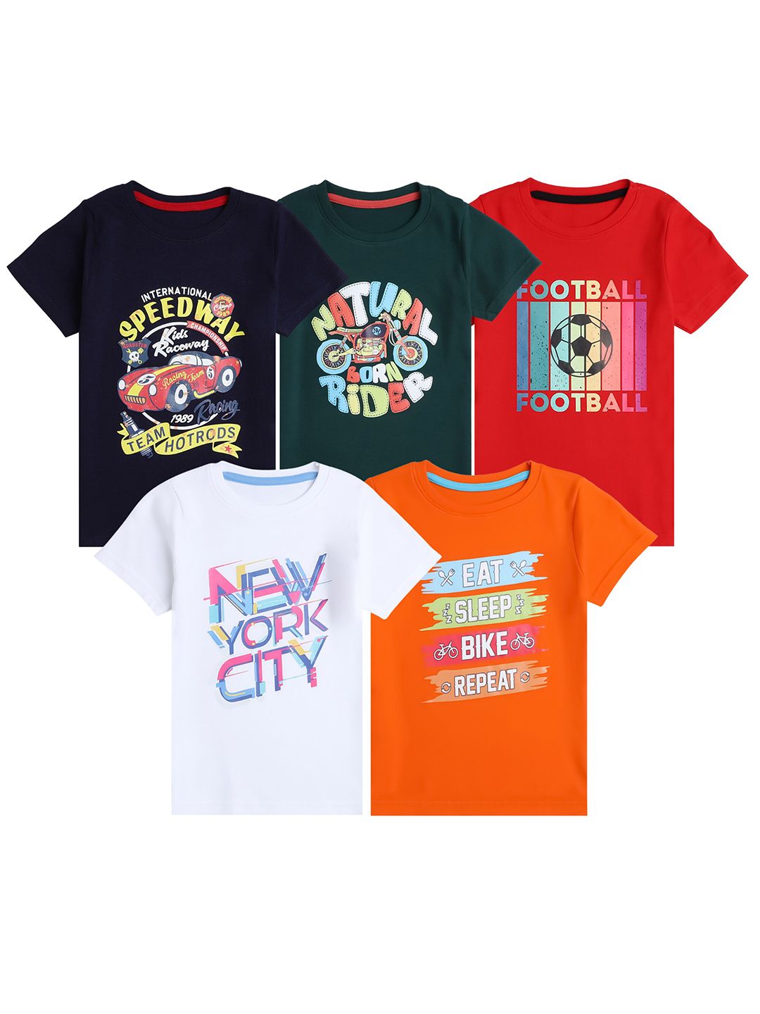 EIO Kids Pack Of 5 Typography Printed Cotton T-shirts-image-44