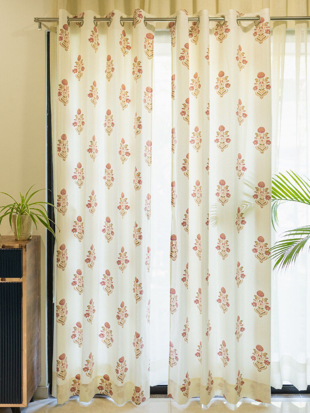 URBAN SPACE Cream-Colored & Maroon 2-Pieces Ethnic Motifs Cotton Door Curtains-picture-55