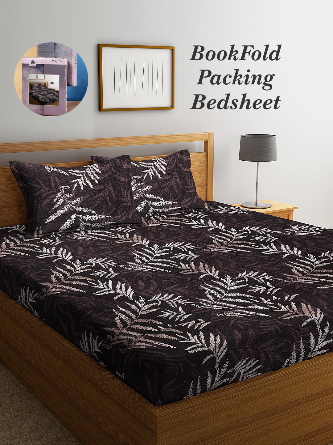Arrabi Bookfold Brown & White Floral Printed 300 TC King Bedsheet & Pillow Covers-image-5
