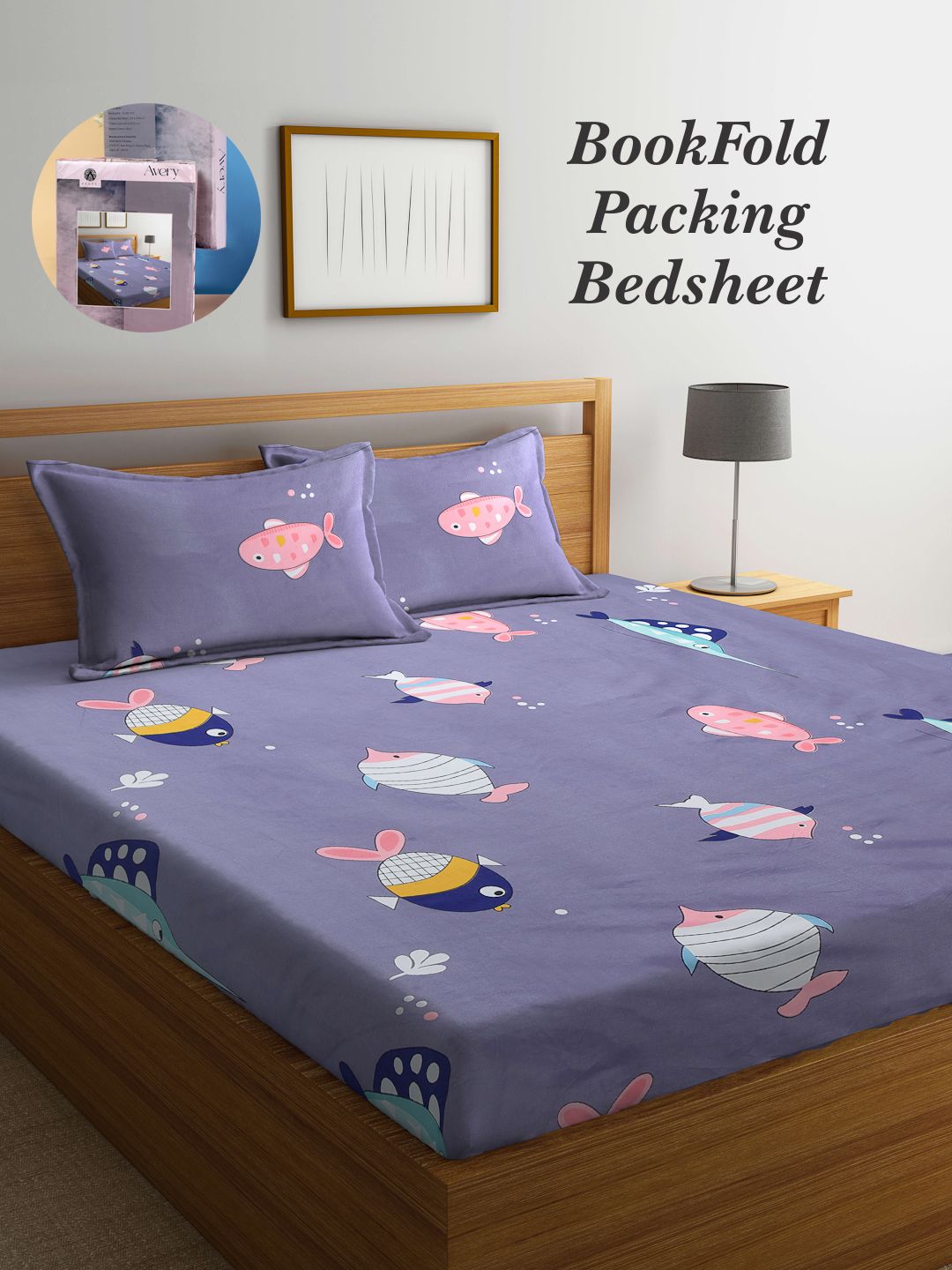 Arrabi Bookfold Grey & Pink Conversational Printed 300 TC King Bedsheet & Pillow Covers-picture-2