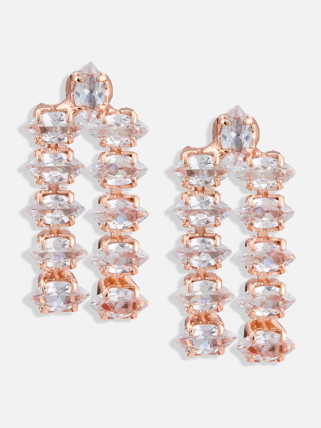 ATIBELLE Rose Gold-Plated AD-Studded Layered V-Shaped Brass Jewellery Set