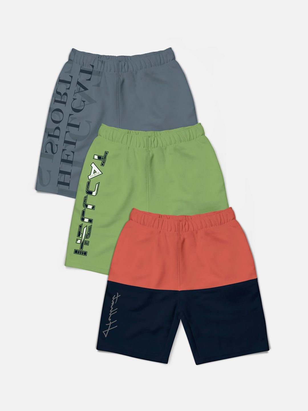 HELLCAT Boys Pack of 3 Mid-Rise Colourblocked Printed Cotton Shorts-picture-16