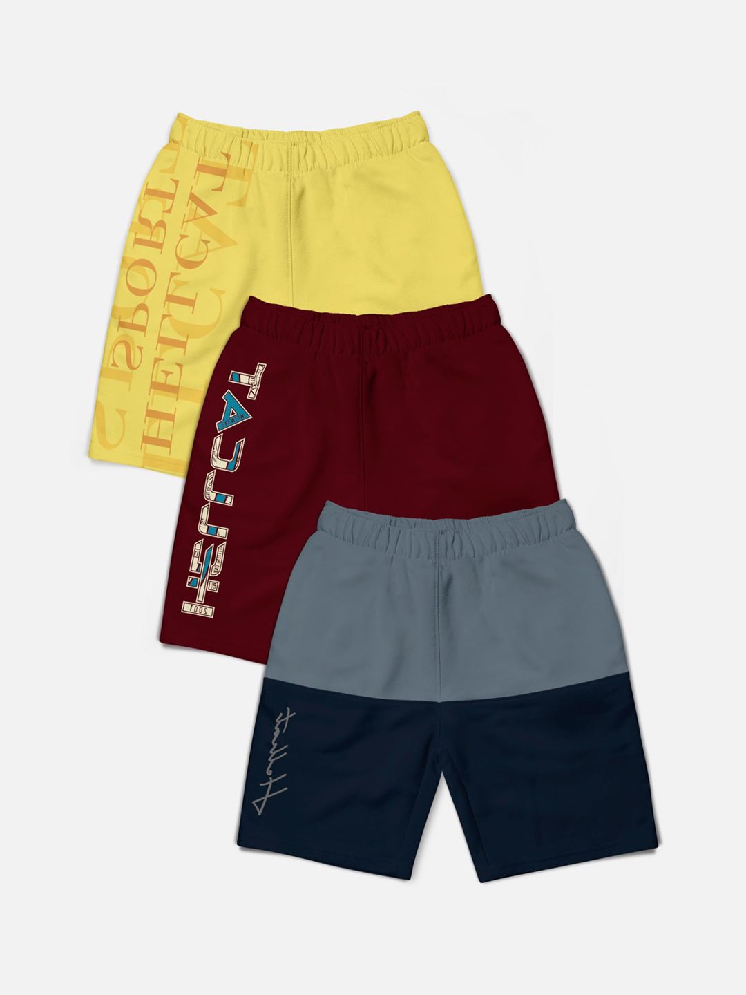 HELLCAT Boys Pack Of 3 Typography Printed Cotton Shorts-picture-32