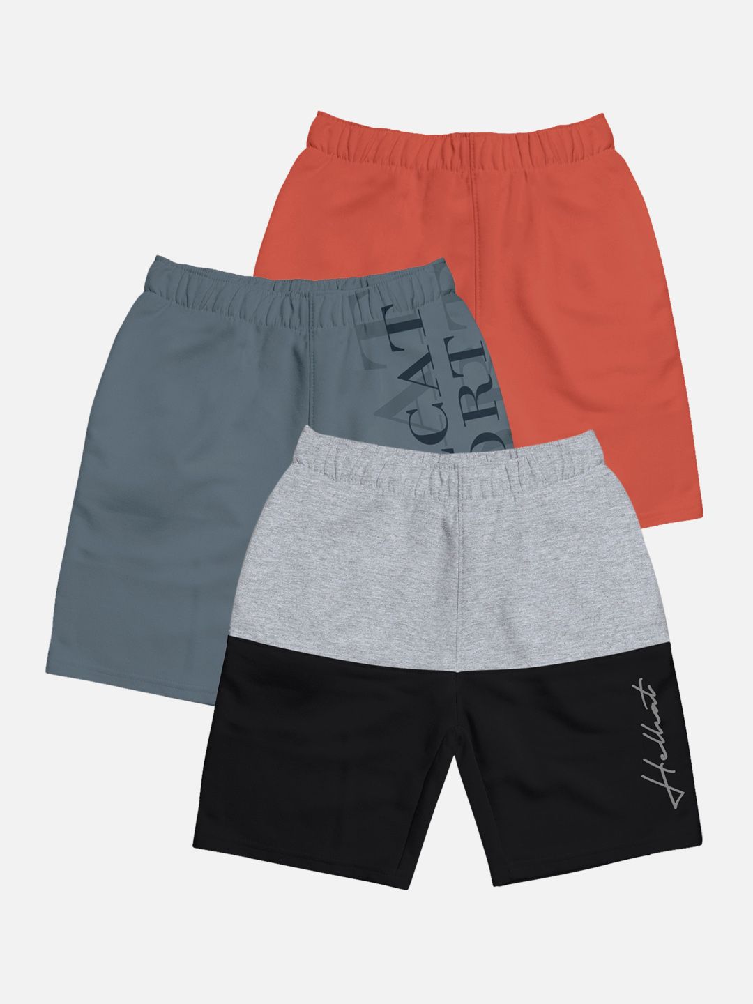 HELLCAT Boys Pack Of 3 Mid-Rise Typography Printed Cotton Shorts-picture-22