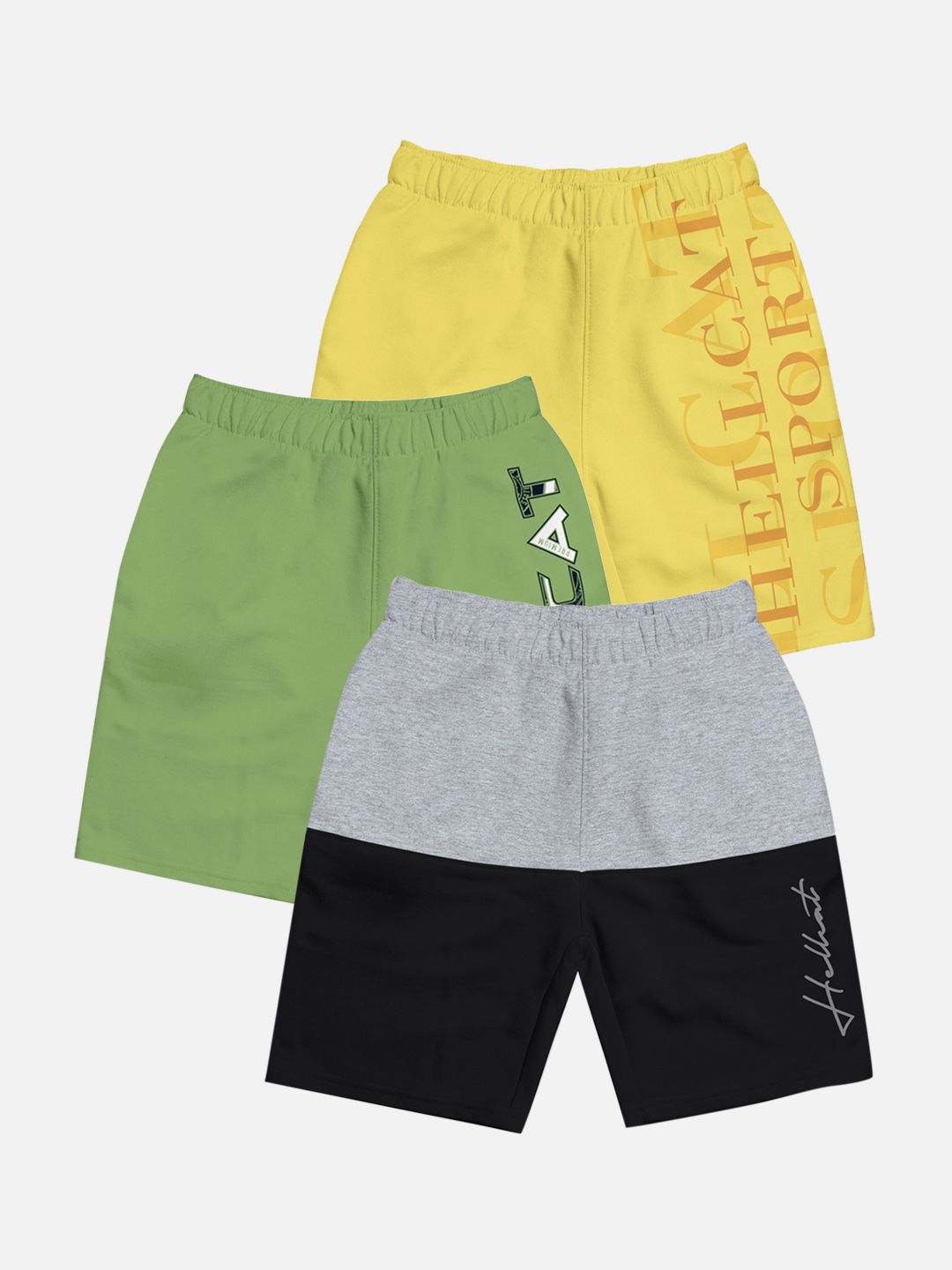 HELLCAT Boys Pack Of 3 Mid-Rise Typography Printed Cotton Shorts-picture-21
