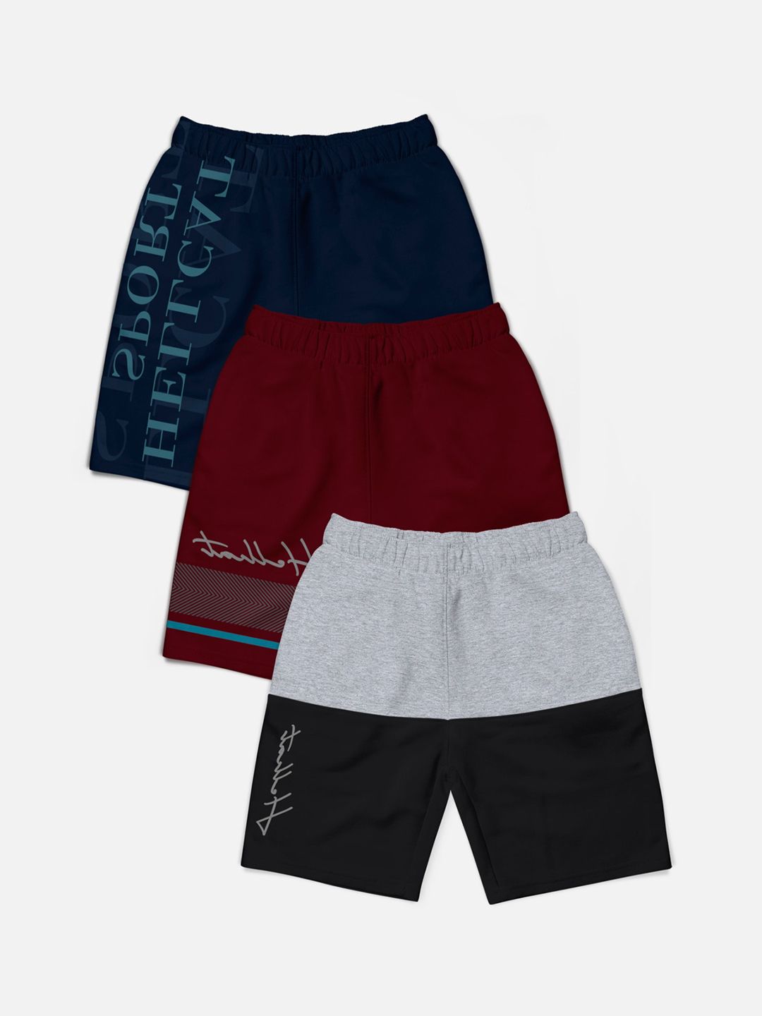 HELLCAT Boys Pack Of 3 Mid-Rise Typography Cotton Shorts-picture-19