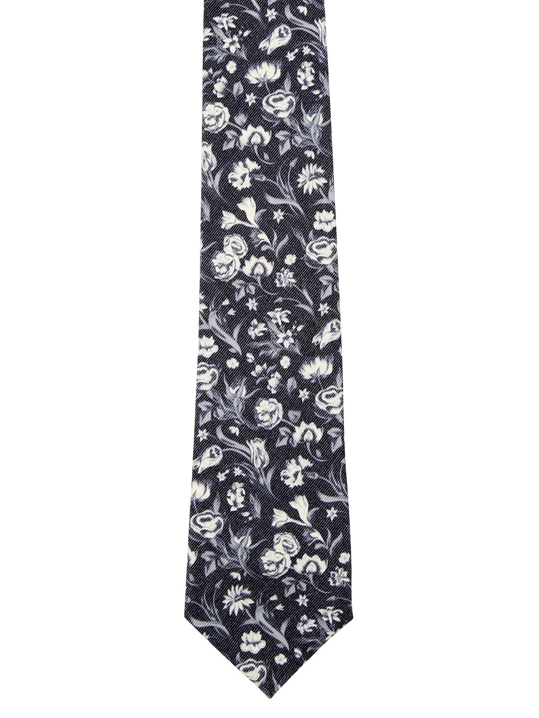 Blacksmith Men Charcoal Grey Floral Print Tie-image-5