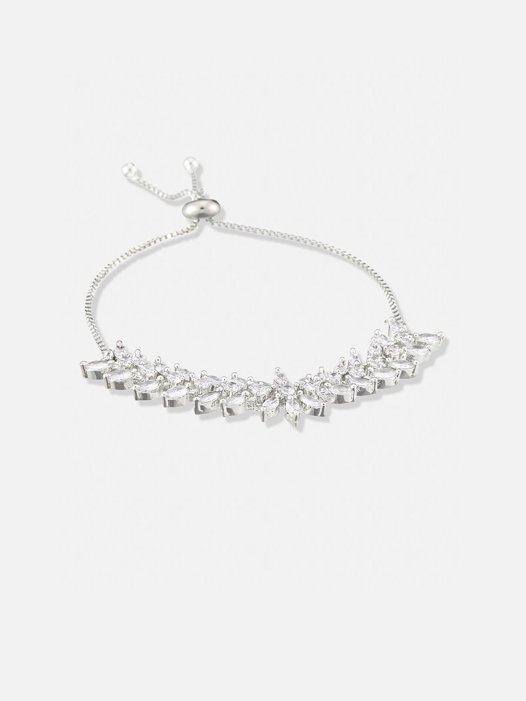 ATIBELLE Women Brass American Diamond Silver-Plated Cuff Bracelet