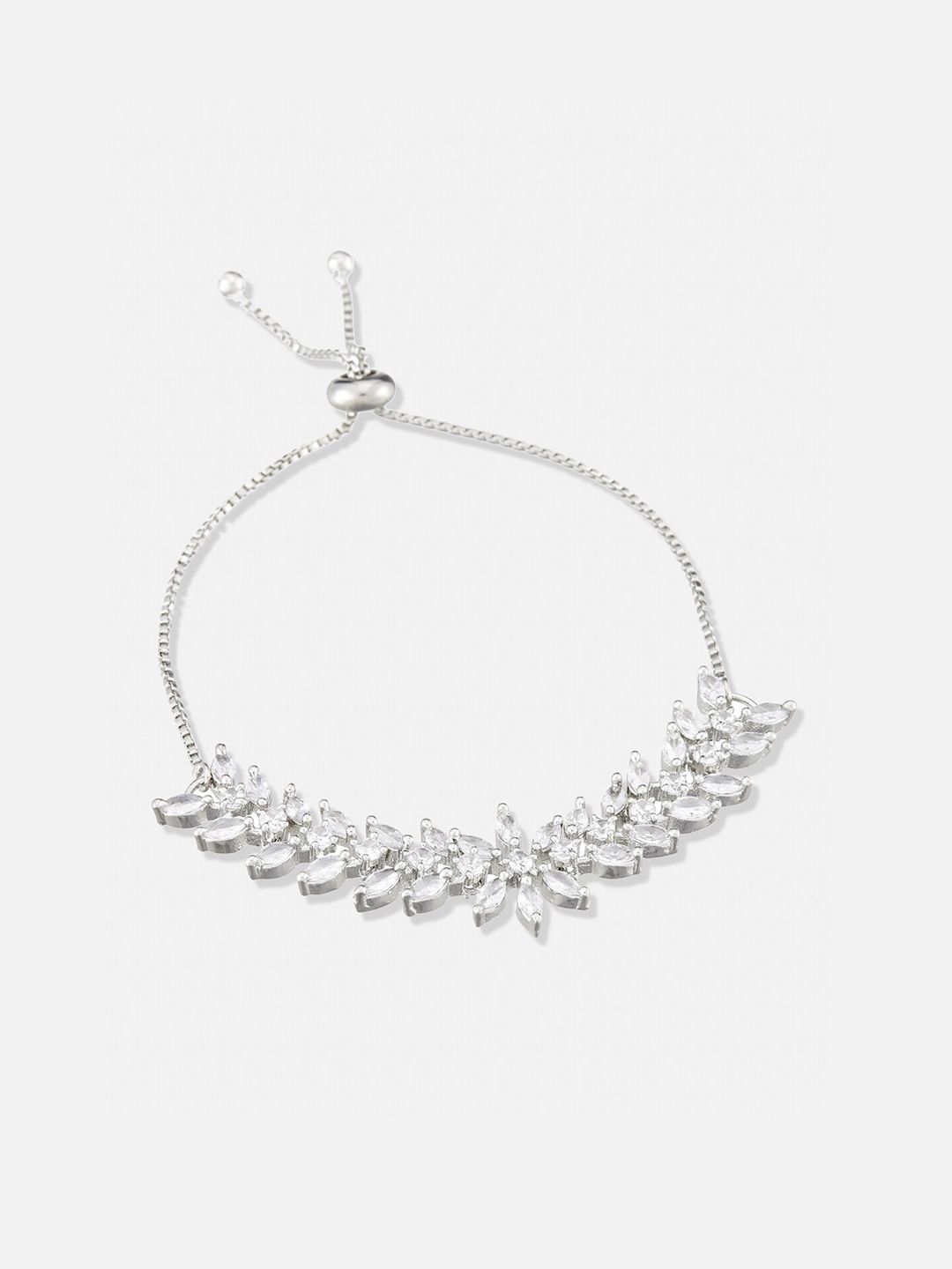 ATIBELLE Women Brass American Diamond Silver-Plated Cuff Bracelet