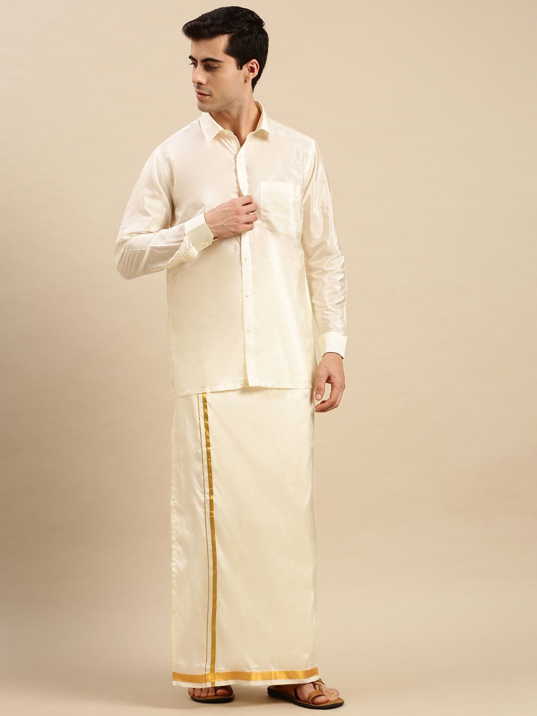 Ramraj Men Art Silk Zari Shirt & Dhoti With Angavastram-picture-39
