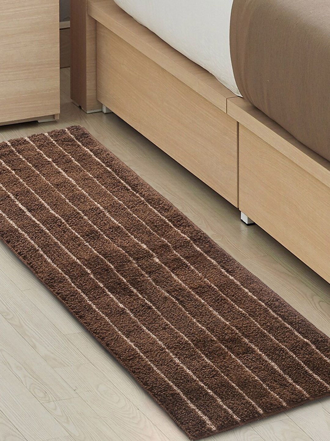 Saral Home CHAMPS Brown Striped Rectangular Anti-Skid Bedside Runner-picture-42