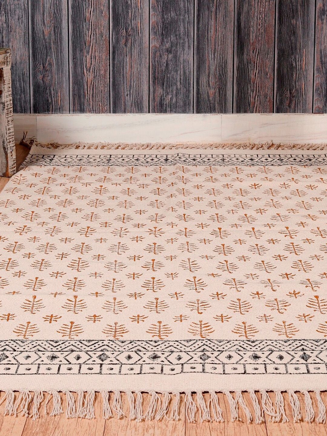 HANDICRAFT PALACE Beige & Brown Hand Block Printed Cotton Carpet-picture-35