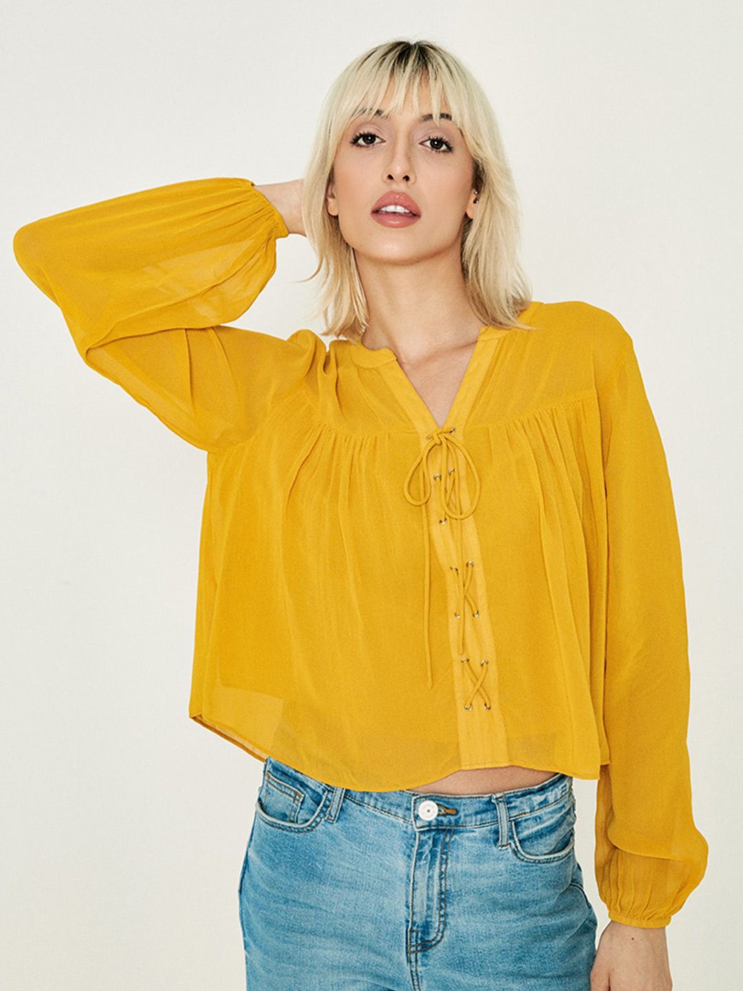 Buy Cover Story COVER STORY Tie-Up Neck Boxy Top at Redfynd