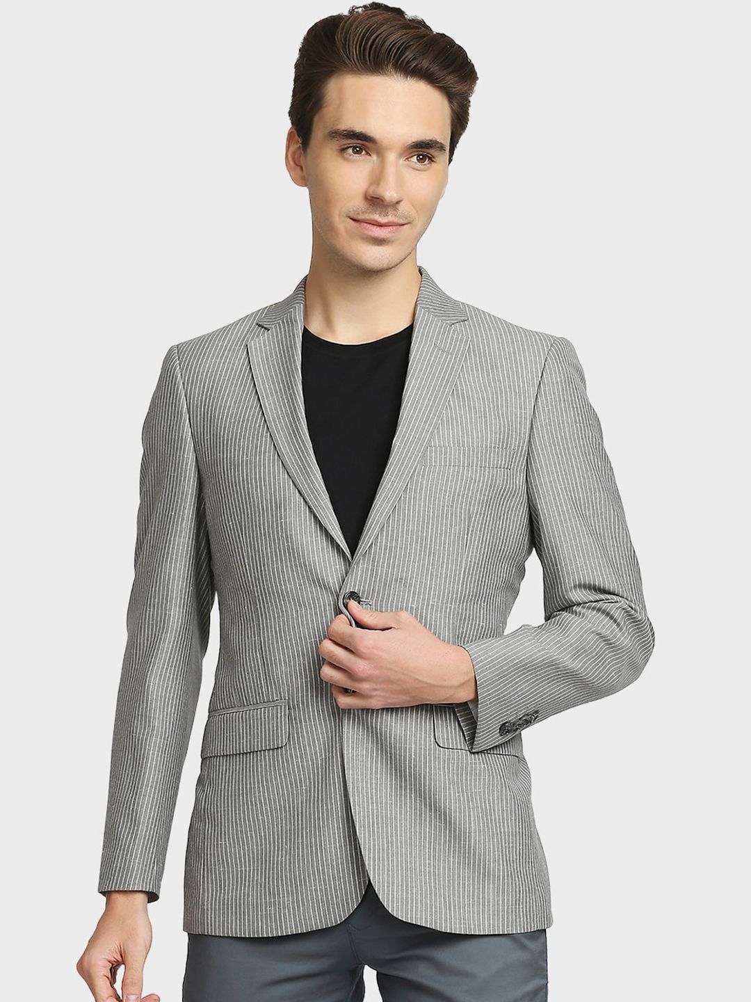 ColorPlus Striped Single-Breasted Regular Fit Notched Lapel Formal Blazer-image-15