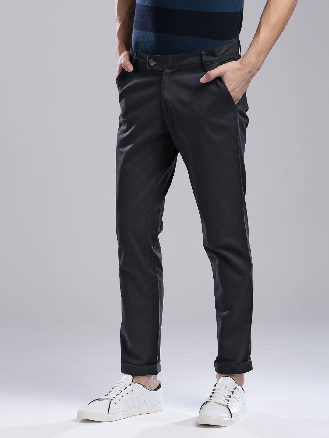 Hubberholme Men Navy Blue Slim Fit Solid Chinos - Price History