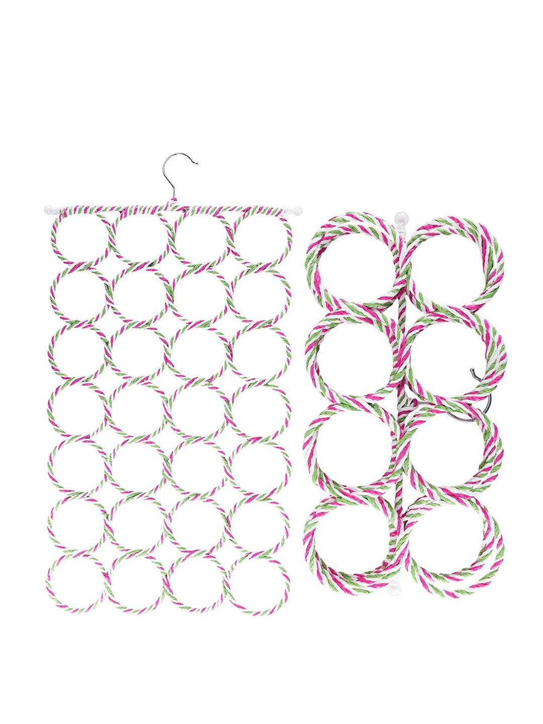 Kuber Industries White & Pink 2 Pieces 28 Rings Steel Scraf Bar Hangers
