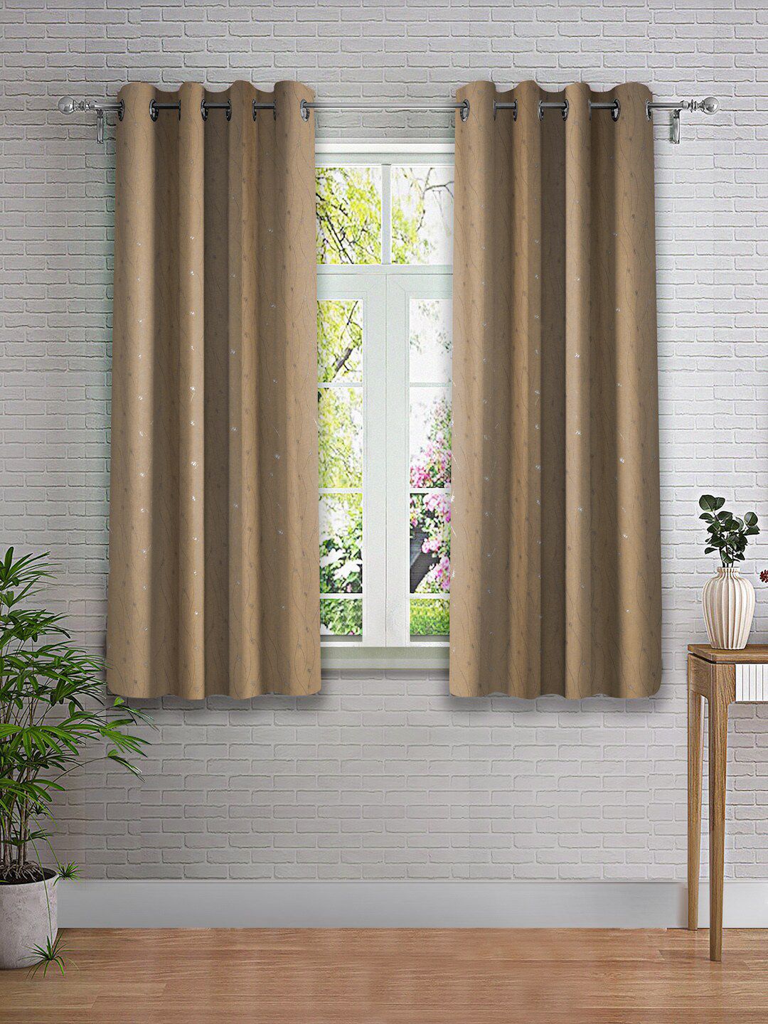 Cortina Brown & White 2 Pieces Abstract Printed Window Curtain-image-47