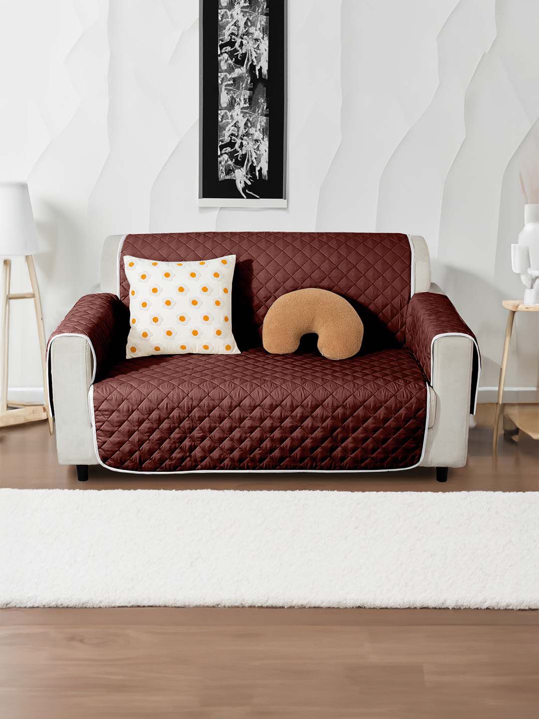 Cortina Yellow & Brown Quilted 1-Seater Reversible Sofa Cover With Arms-image-45