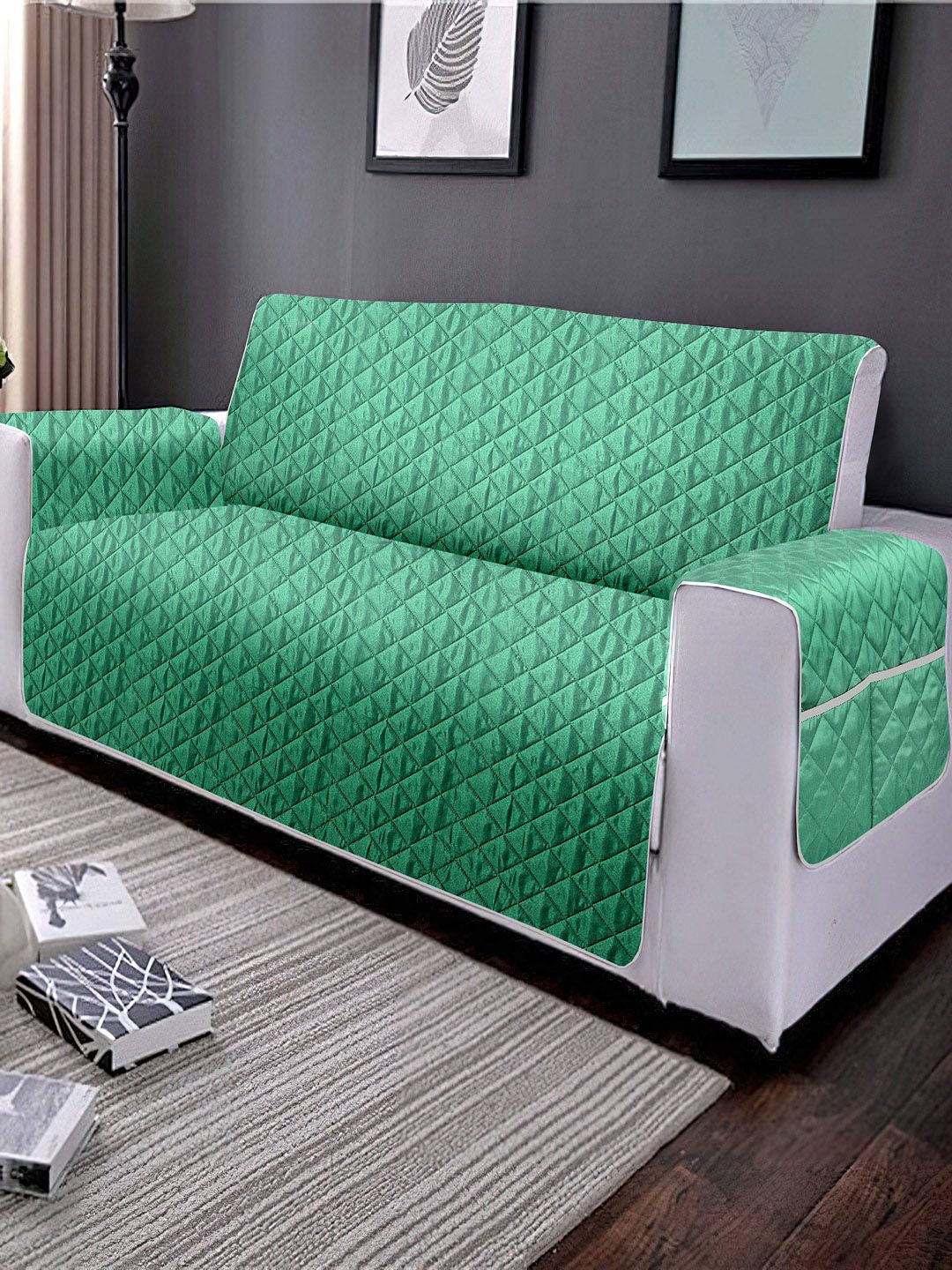 Cortina Brown & Green Quilted 3 Seater Reversible Sofa Cover With Arms-image-44