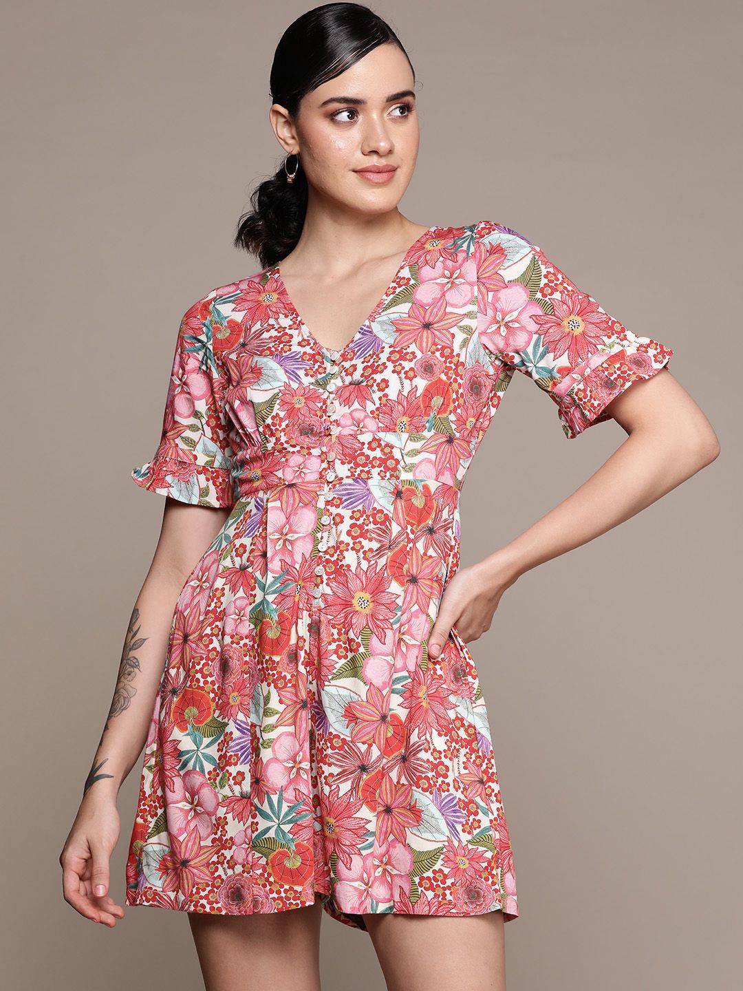Label Ritu Kumar V-Neck Printed Jumpsuit-image-10