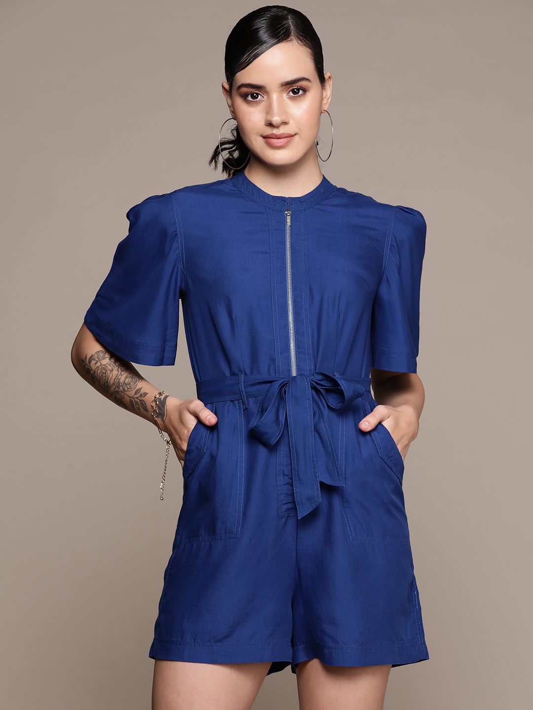 Label Ritu Kumar Waist Tie-Ups Tencel Jumpsuit-image-9