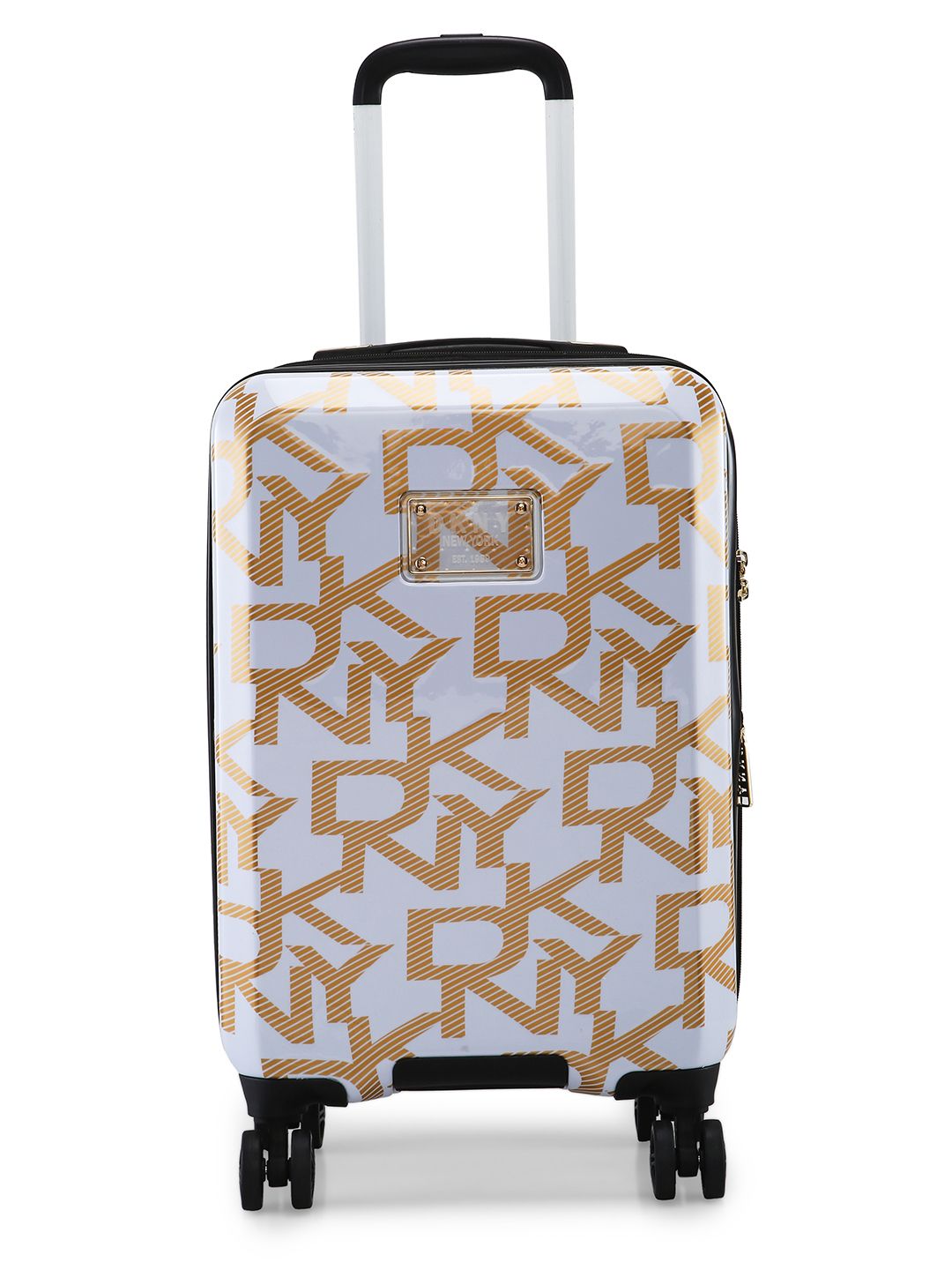 DKNY DECO SIGNATURE White & Gold Printed Hard-Sided Cabin Trolley Suitcase-picture-57