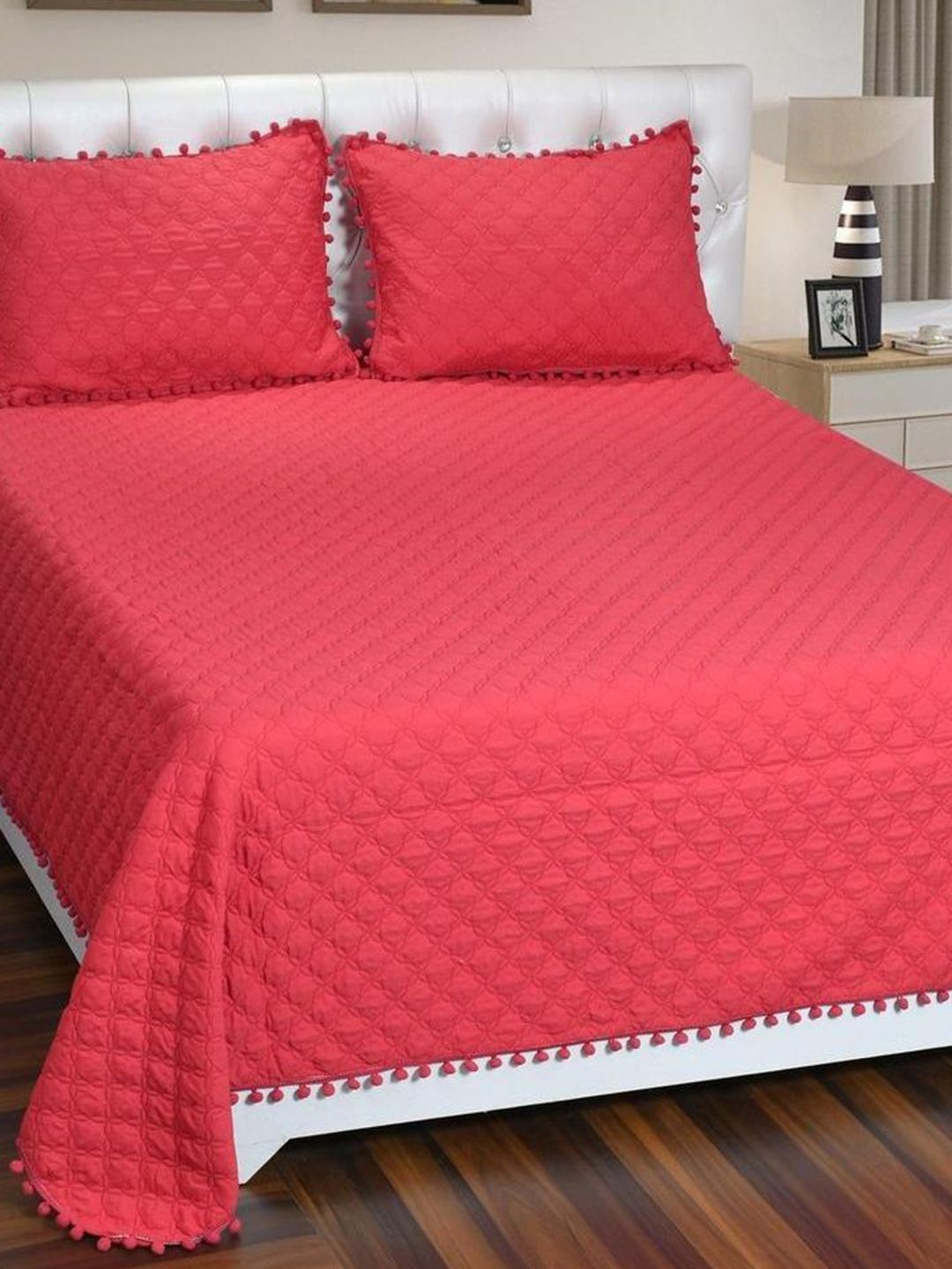 MORADO BubbleLace Maroon Quilted Double Queen Bedcover With 2 Pillow Covers-image-25
