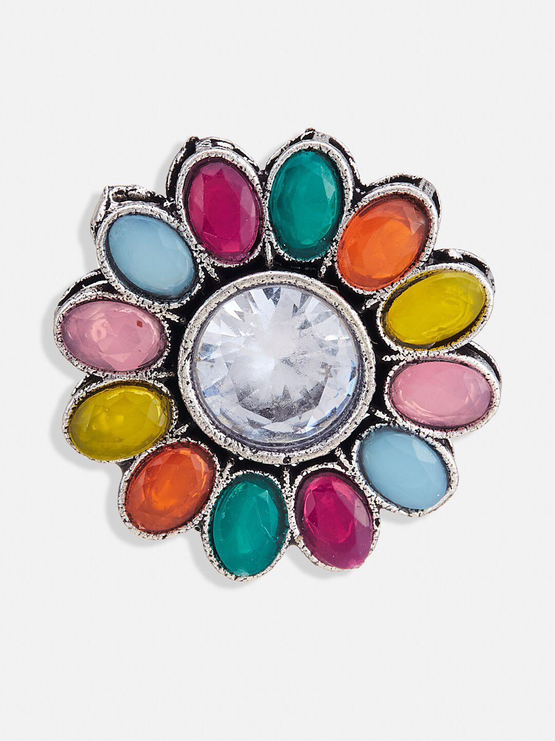 ATIBELLE Silver-Plated Stone Studded Floral Studs Earrings