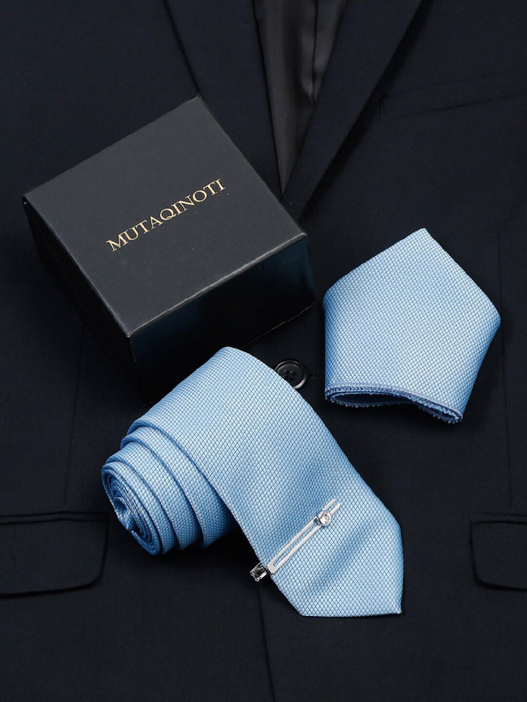 MUTAQINOTI Men Solid Silk Formal Accessory Gift Set-picture-50