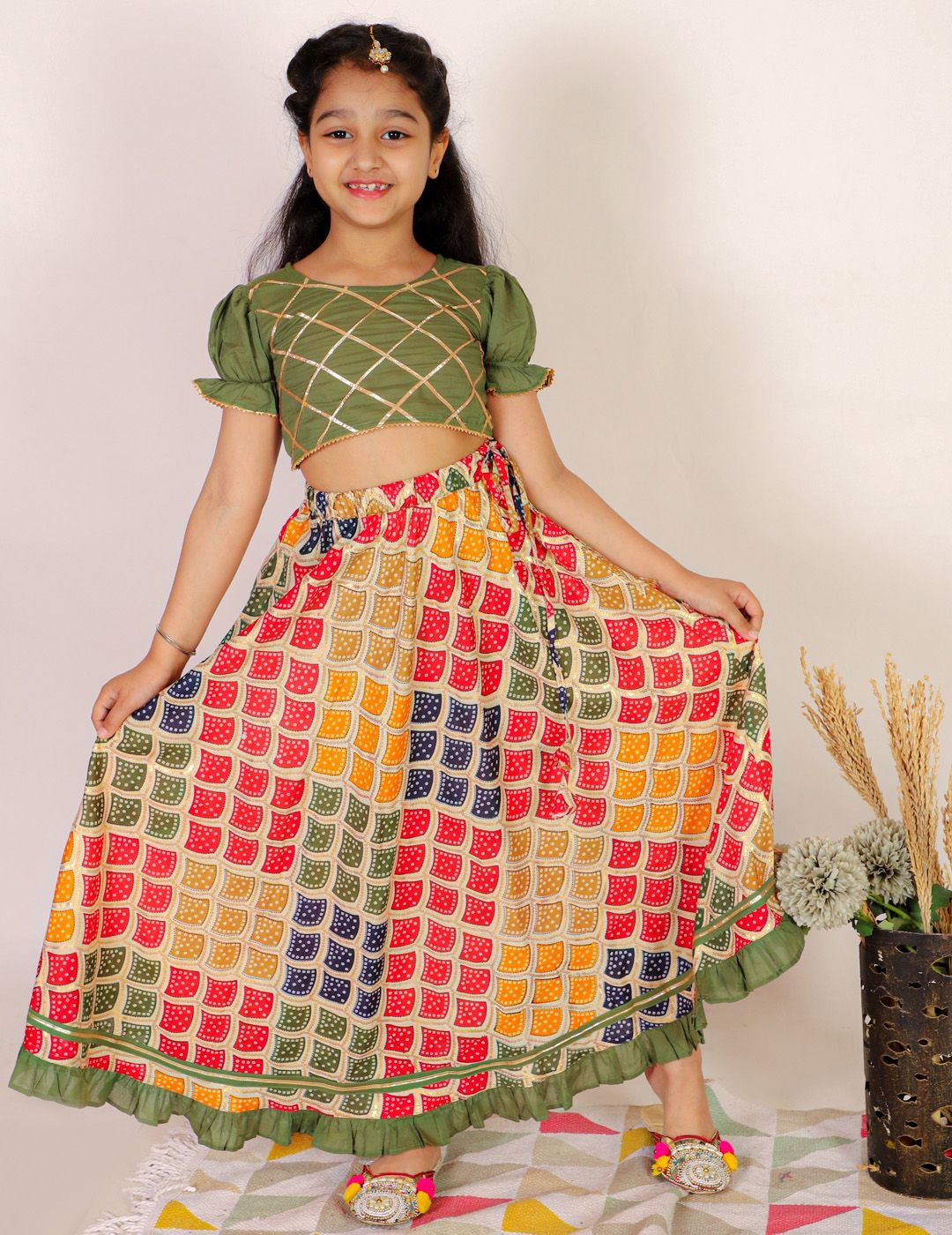 Superminis Girls Embellished Foil Print Ready to Wear Lehenga Choli-picture-9