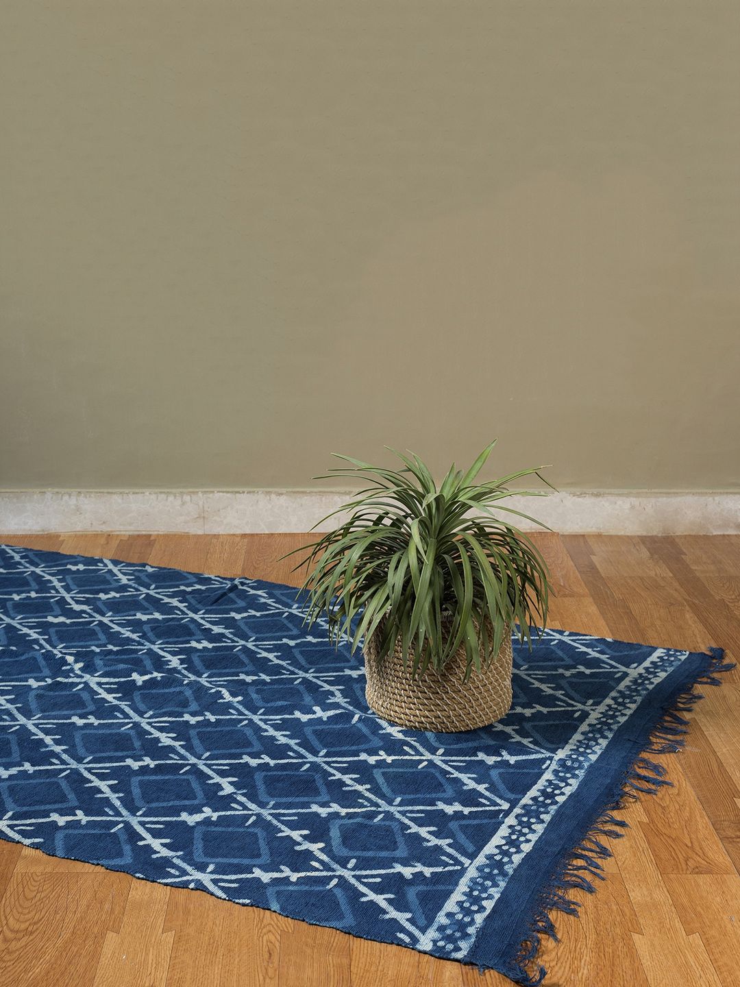 HANDICRAFT PALACE Blue & White Geometric Hand Block Printed Cotton Carpet-picture-20