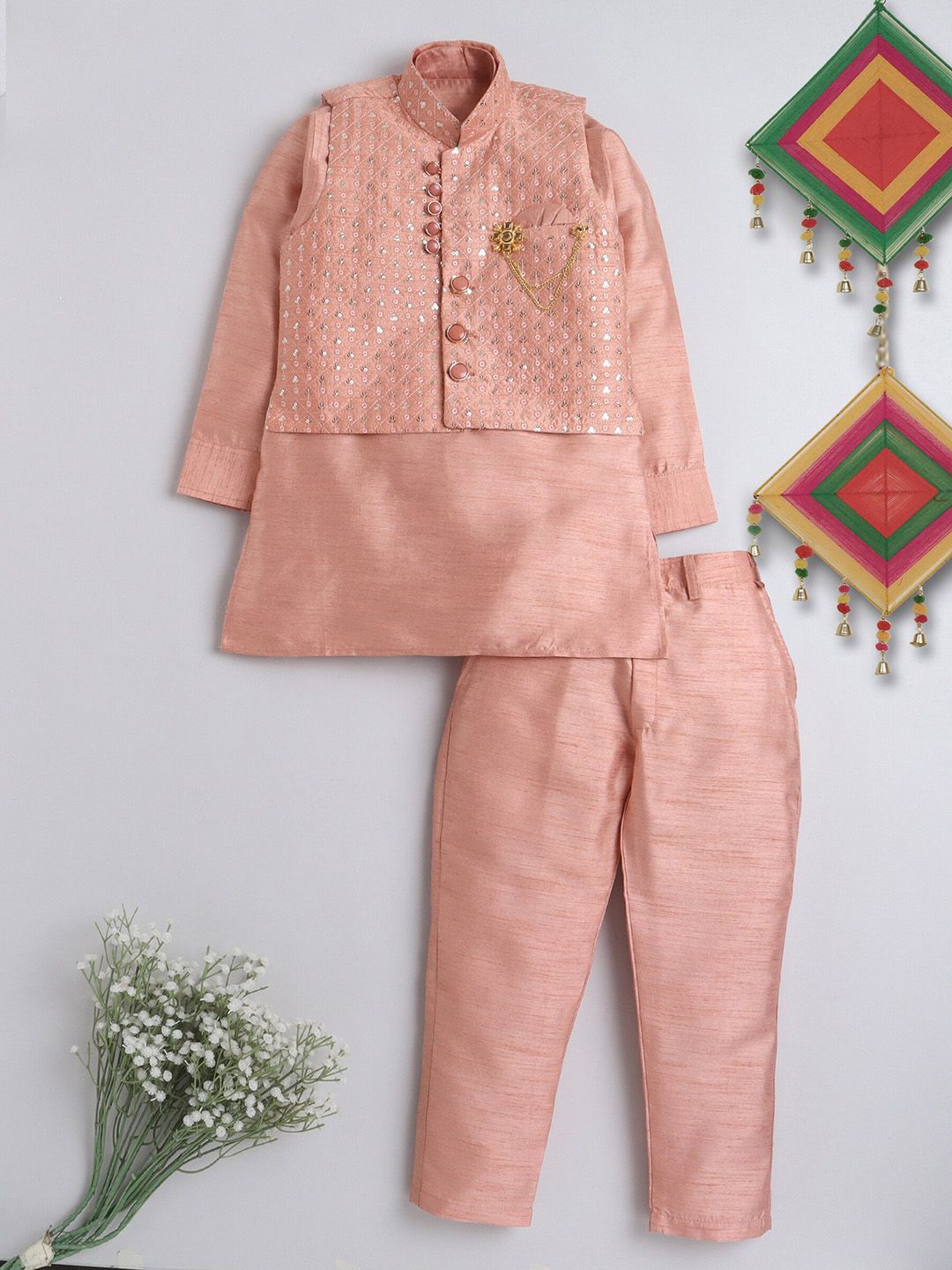 ahhaaaa Boys Woven Design Indo-Western Sherwani Set-picture-13