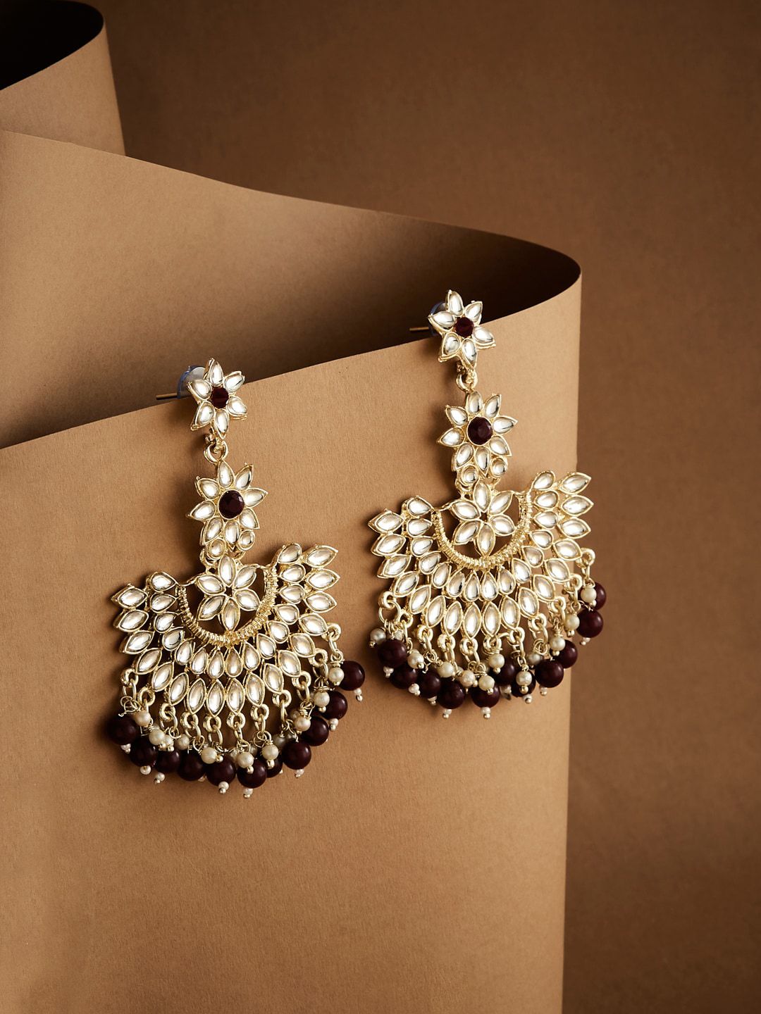 ATIBELLE Gold-Plated Contemporary Chandbalis Earrings