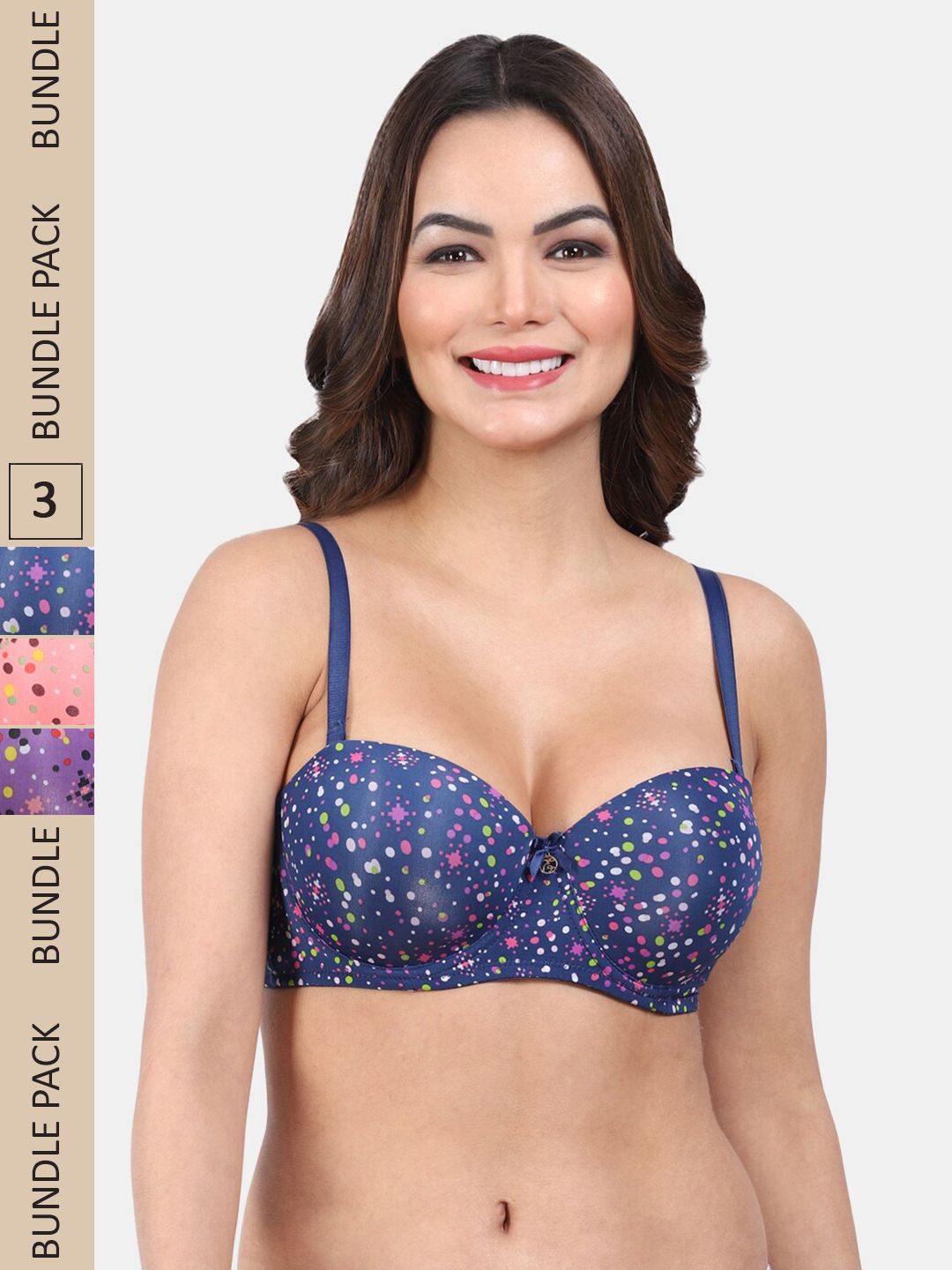 Amour Secret Pack Of 3 Polka Dots Printed Lightly Padded Full Coverage Non-Wired Bra-picture-55