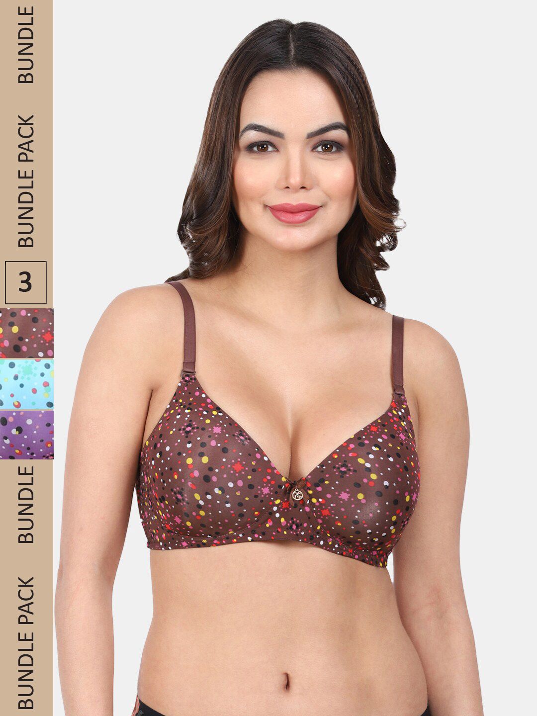 Amour Secret Pack Of 3 Geometric Printed Lightly Padded Non-Wired All Day Comfort Bra-picture-12