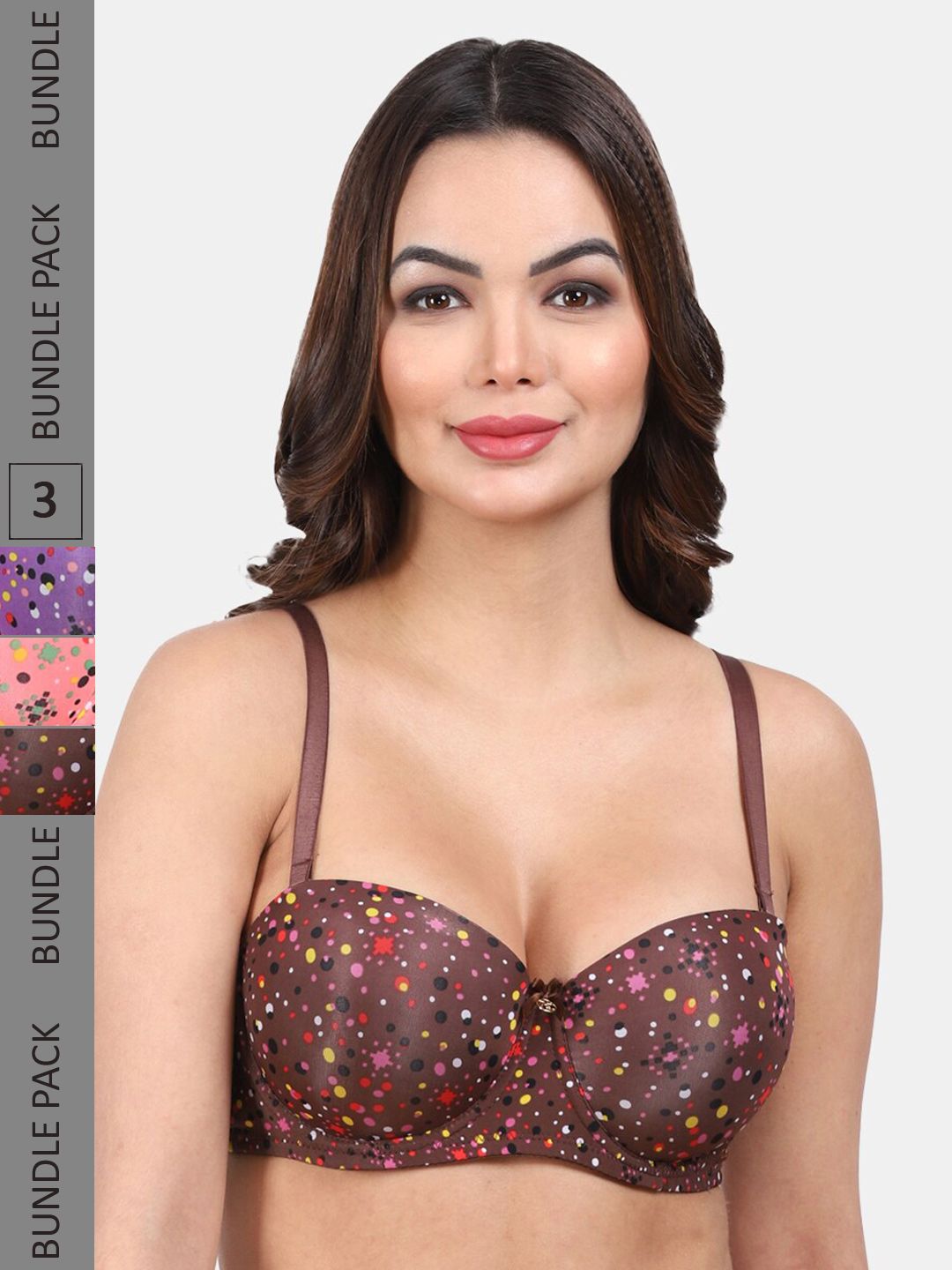 Amour Secret Pack Of 3 Polka Dots Printed Lightly Padded Full Coverage Non-Wired Bra-picture-12