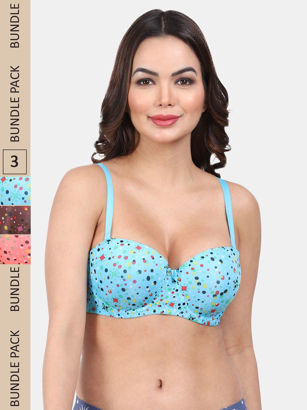 Amour Secret Pack Of 3 Polka Dot Printed Lightly Padded Medium Coverage Underwired Bra-picture-23