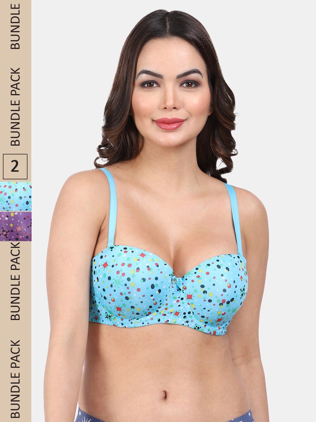 Amour Secret Pack Of 3 Polka Dot Printed Lightly Padded Non-Wired T-Shirt Bra-picture-48