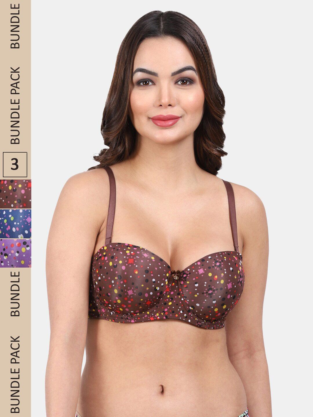 Amour Secret Pack Of 3 Polka Dots Printed Lightly Padded Medium Coverage Underwired Bra-picture-51