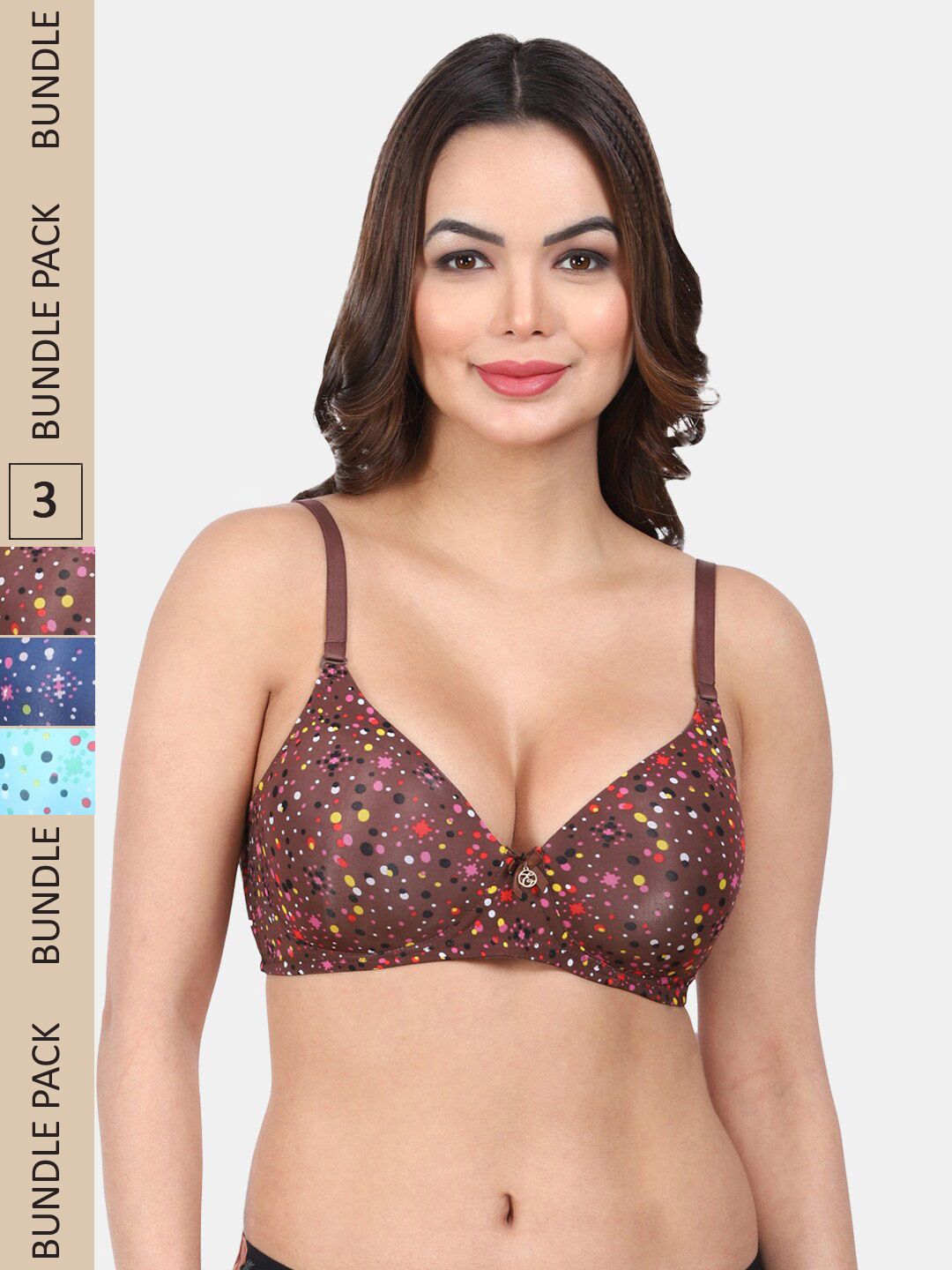 Amour Secret Pack Of 3 Polka Dots Printed Lightly Padded Full Coverage Seamless Bra-image-39