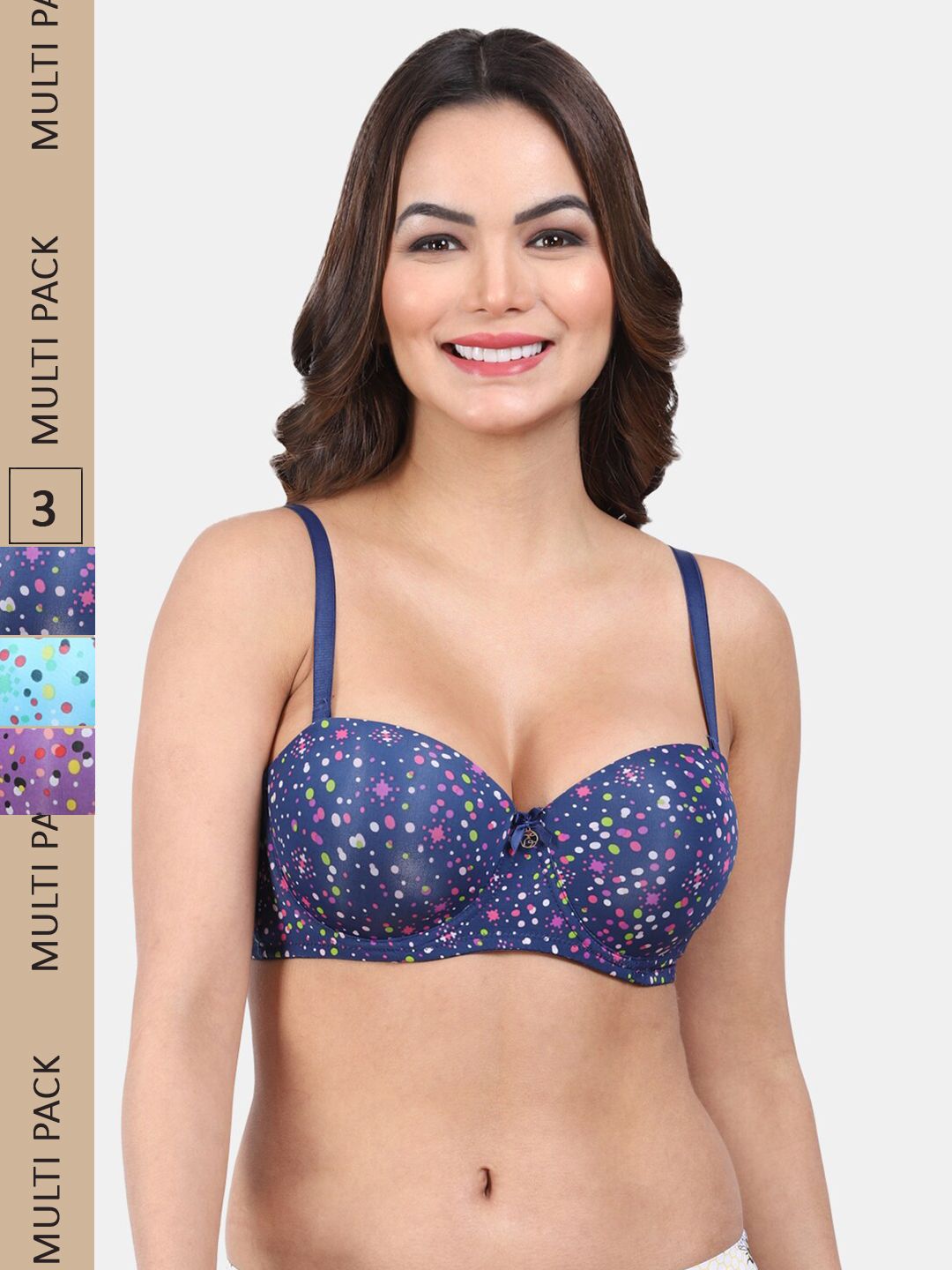 Amour Secret Pack Of 3 Polka Dots Printed Lightly Padded Full Coverage Non-Wired Bra-image-37
