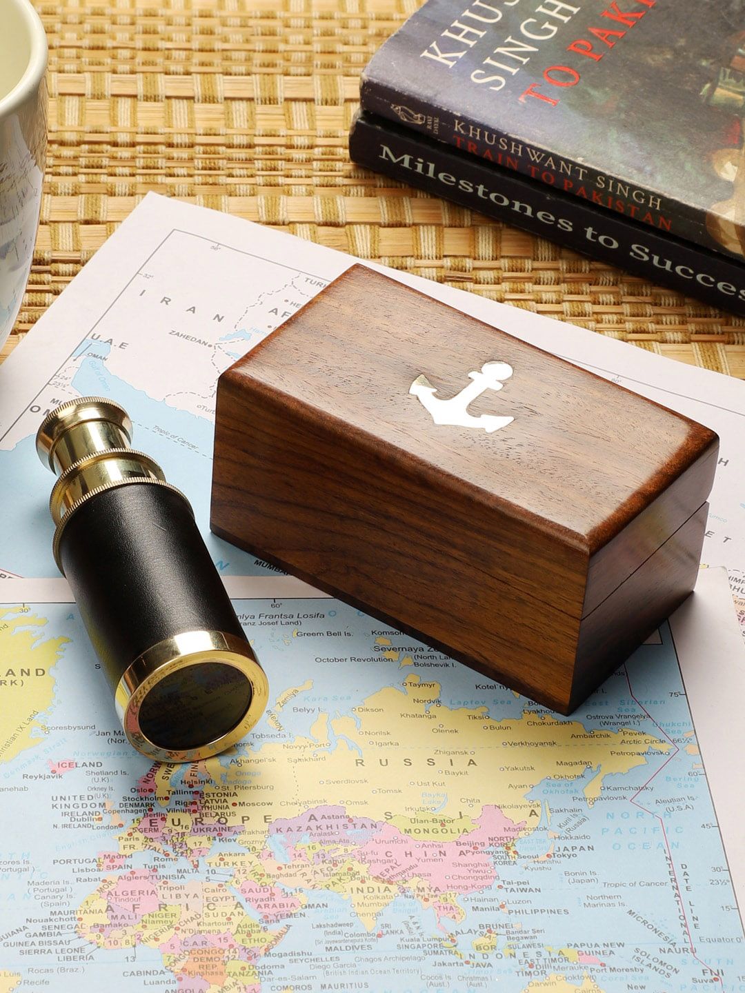 EXIM DECOR Black & Gold-Toned Nautical Brass Leather Wrapped Telescope-image-46